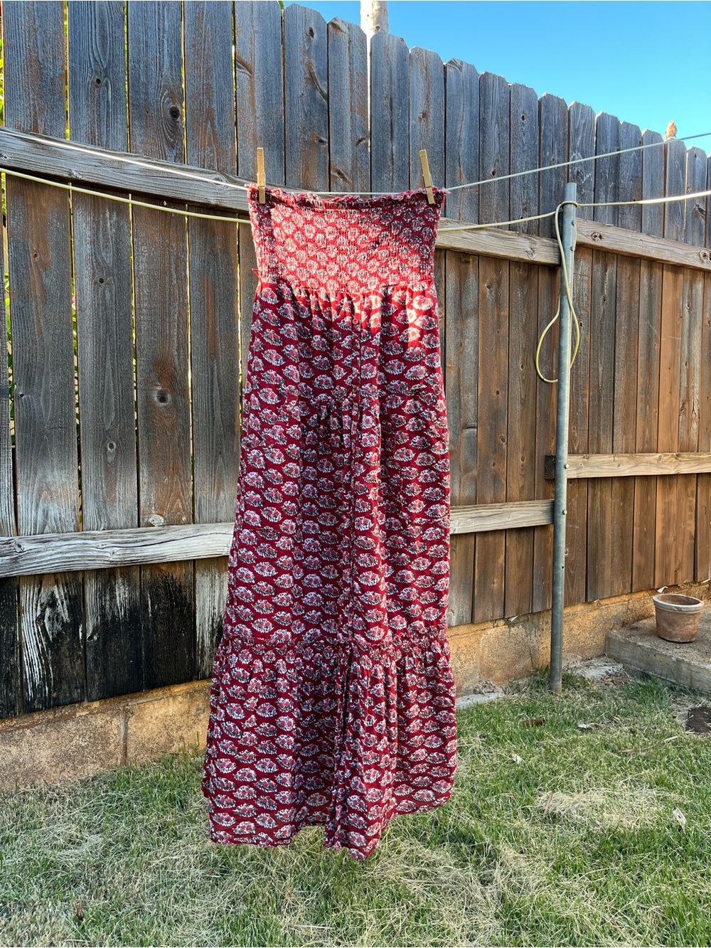 American Eagle Outfitters Burgundy Floral Midi Strapless Dress